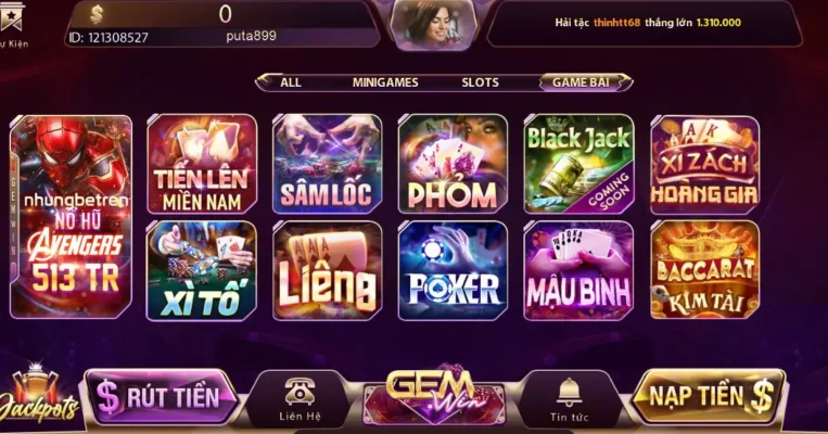 Các dòng Game bài đỉnh cao tại gem win