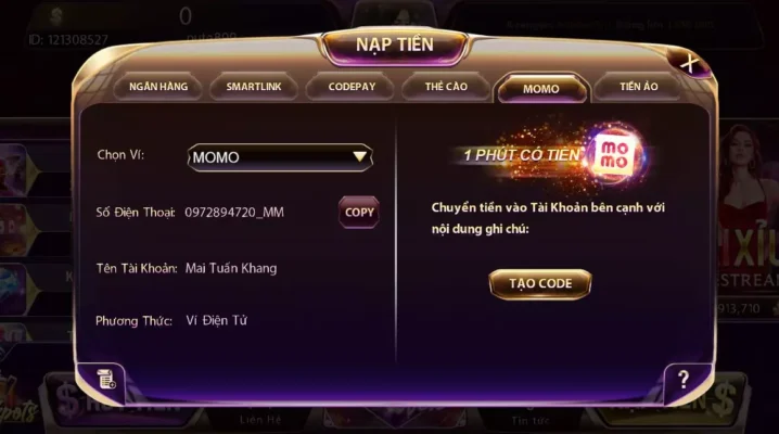 Nạp tiền bằng Momo tại Gem win